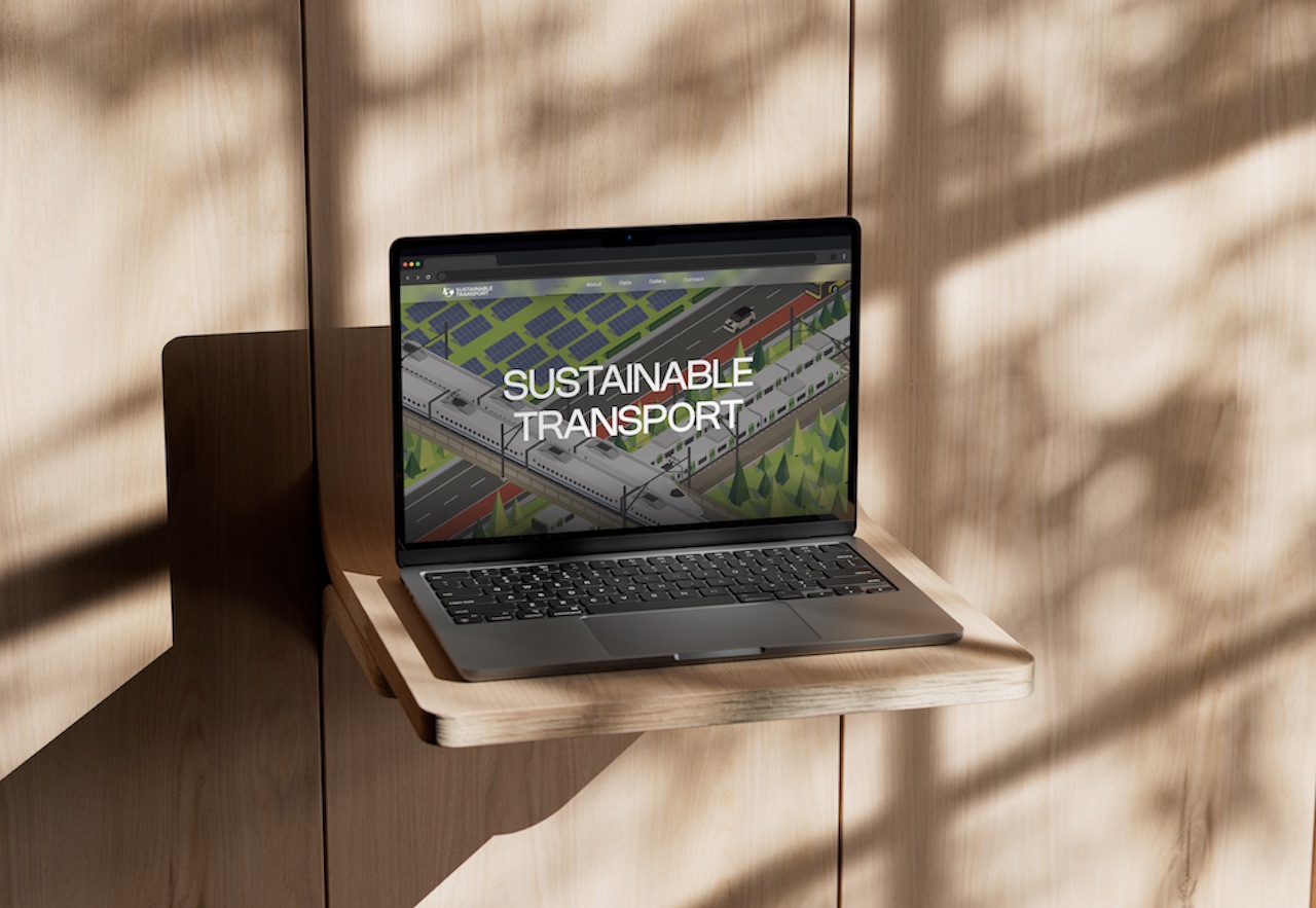 Website mockup showcasing sustainable transport solutions with a modern UI.